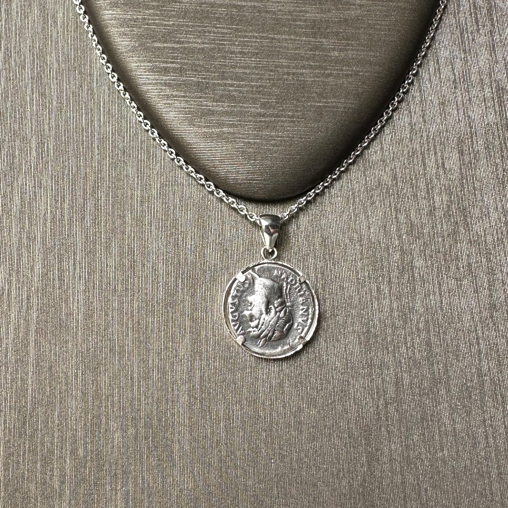 Genuine Ancient Roman Coin 2nd century AD silver Pendant depicting Moon and Stars3