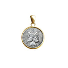 Genuine Ancient Roman Coin 120 BC 18Kt Gold Pendant depicting two-faced God Janus