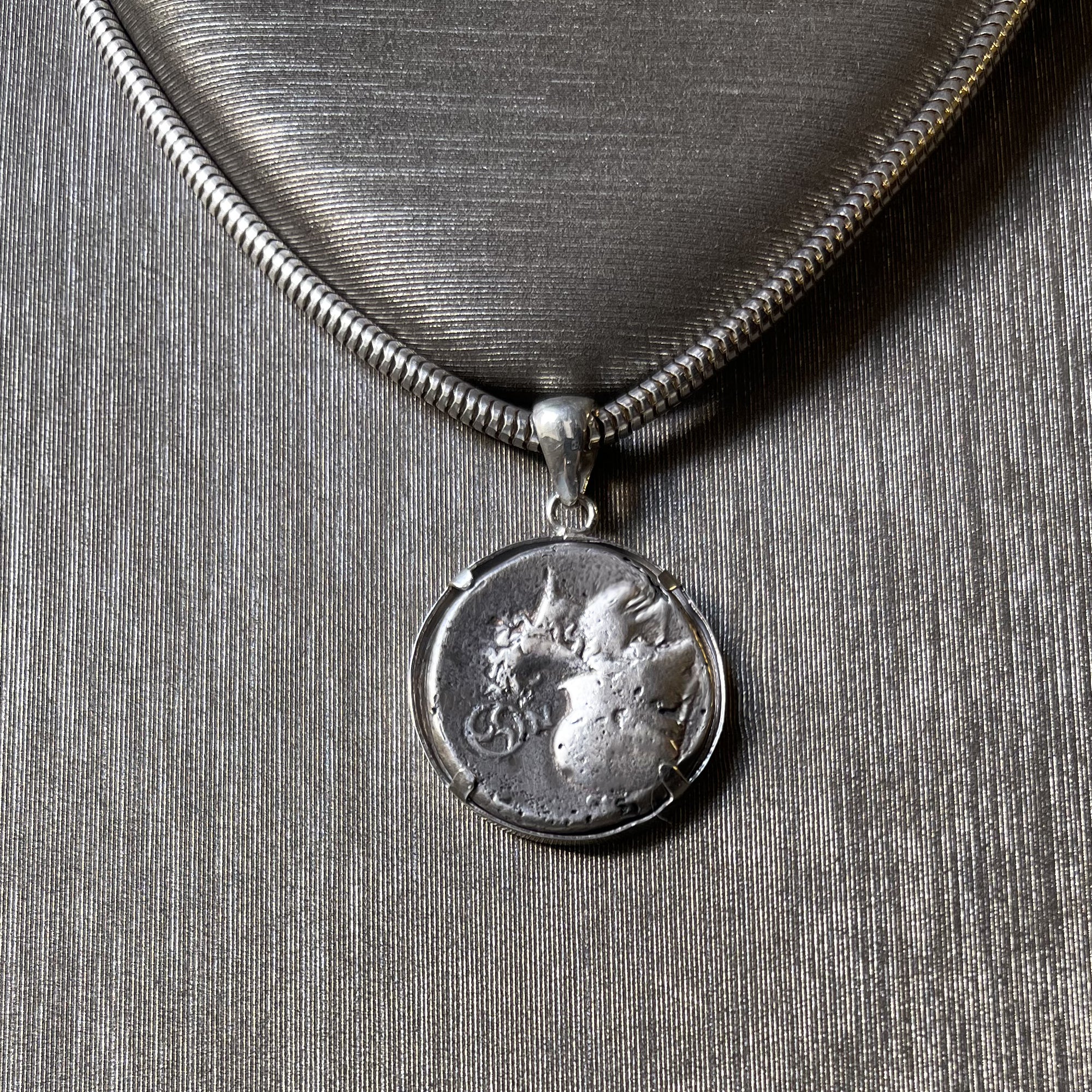 Genuine Ancient Greek Coin 300 BC Silver Pendant depicting Pegasus, the Winged Horse
