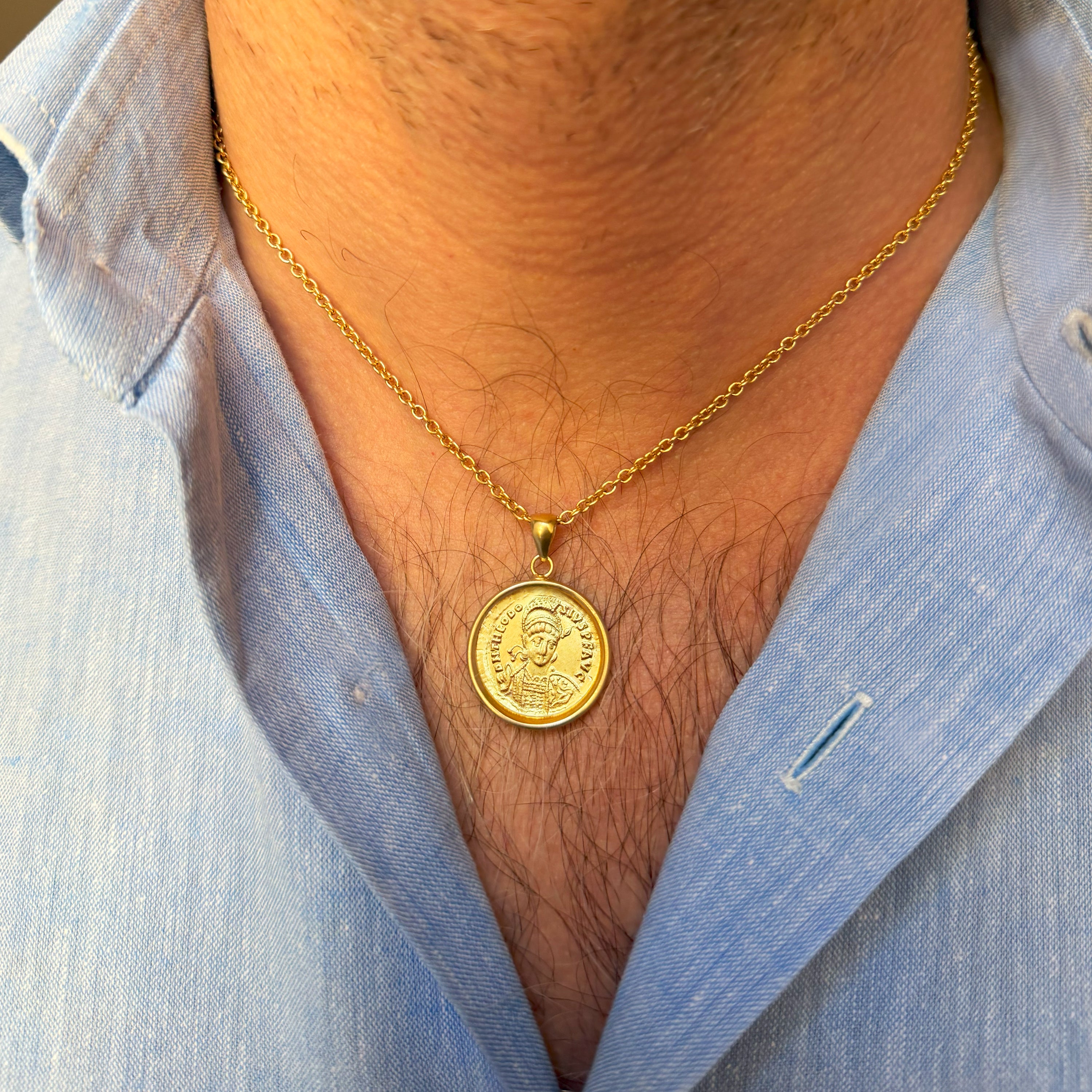 THEODOSIUS II Genuine 24 Kt gold Byzantine Coin Pendant – Serra Roma