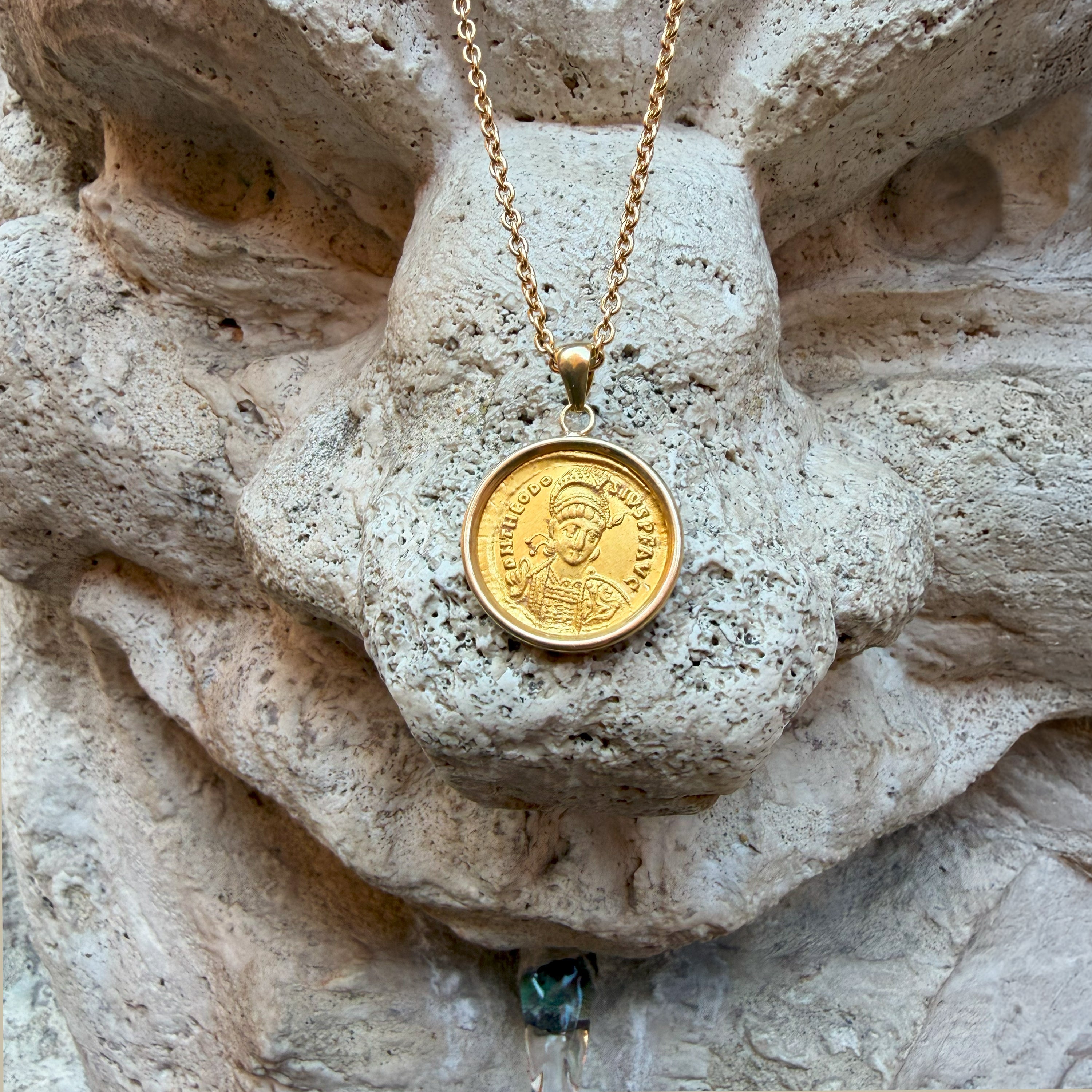 THEODOSIUS II Genuine 24 Kt gold Byzantine Coin Pendant – Serra Roma