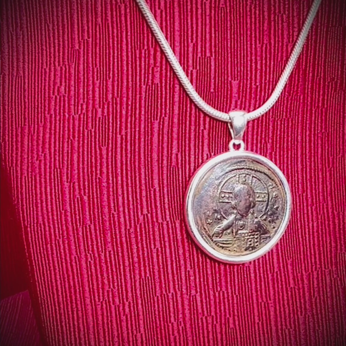 JESUS CHRIST Genuine Ancient Byzantine Bronze Coin Silver Pendant;