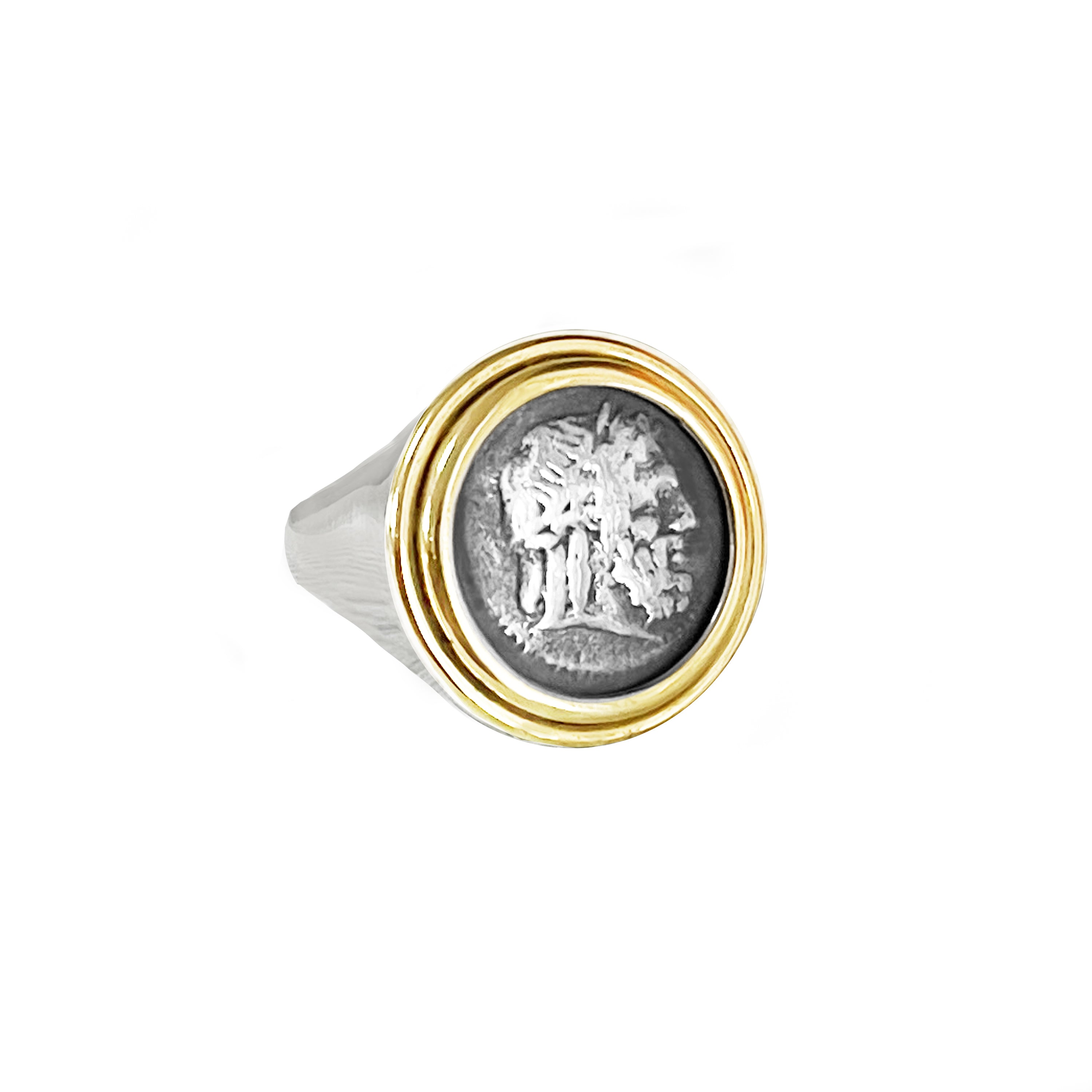 18K Gold Heracles Bust Byzantine Authentic Ancient Silver Coin Ring –  Brilliant Stone