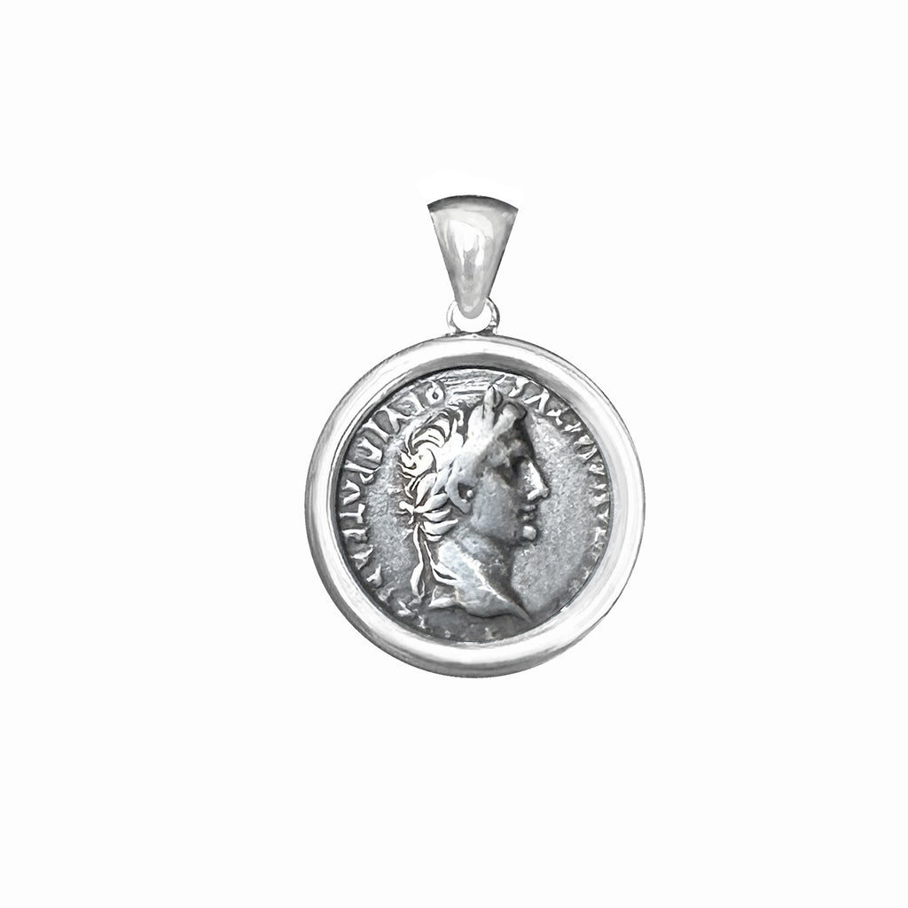 Genuine Ancient Roman Coin 27 BC-AD 14 Silver Pendant depicting the Emperor Augustus