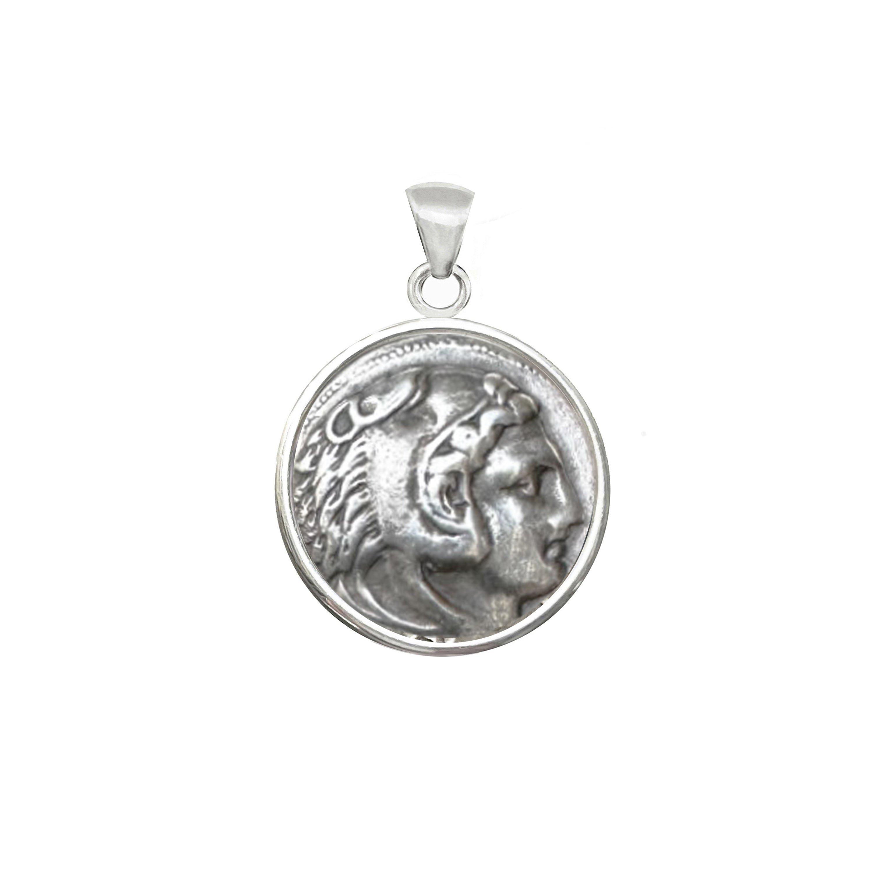 Genuine Ancient Greek Coin 336-323 BC Silver Pendant depicting Heracles with a lion skin (Minted by Alexander the Great)